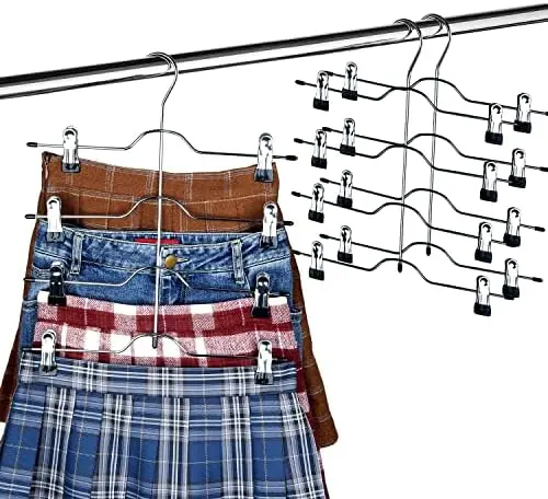 2 Pack 4 Tier Skirt Pants Hangers Adjustable Clips Closet Organizer