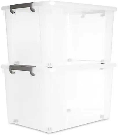 2-Pack 69 QT Clear Plastic Storage Bins with Latching Lids