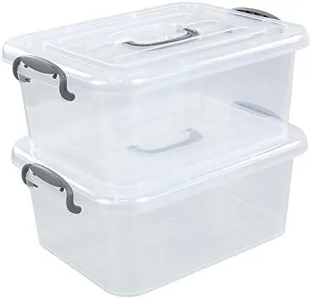 2-Pack Clear Storage Latch Box, Plastic Containers with Lids, 8 L
