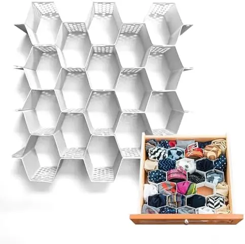 2-Pack Honeycomb Drawer Organizers, 56 Cells, Expandable, White