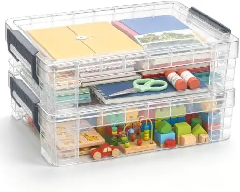 2 Pack Large Storage Bins with Lids, Clear Plastic Storage Containers