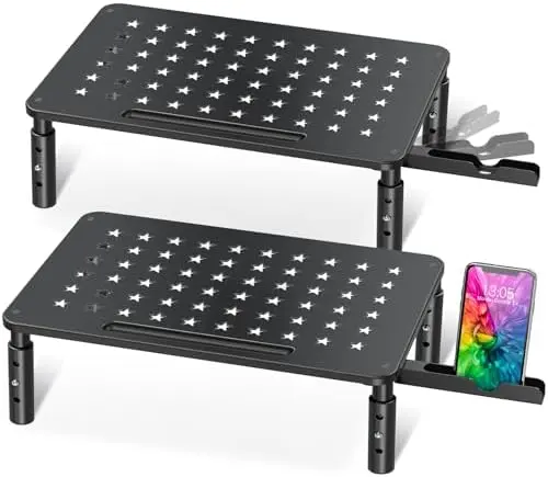 2 Pack Monitor Stand, 3 Height Adjustable Stand with Star Mesh