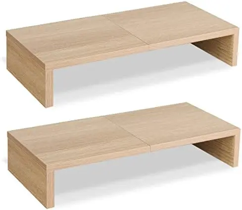2-Pack Monitor Stand Riser 20 inch, Wood Desk Computer Shelf, Maple