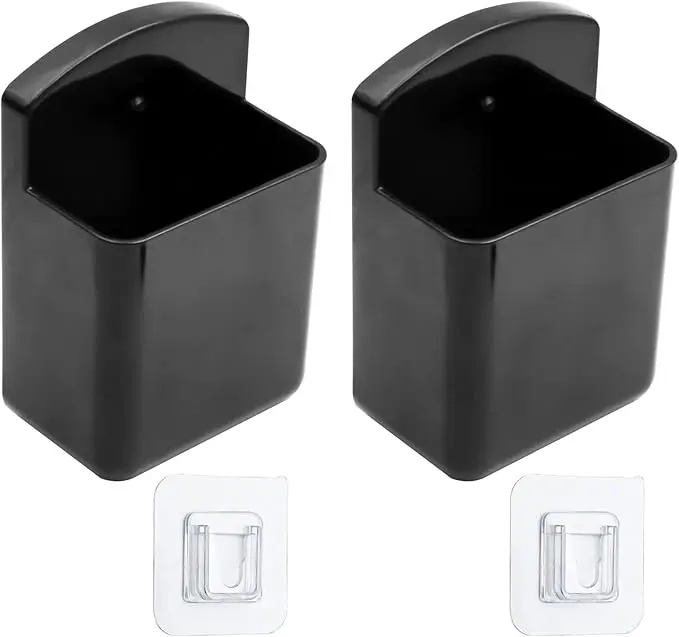 2 Pack Self Adhesive TV Air Conditioner Remote Control Holder Wall Mount Storage Box Organizer (Black)