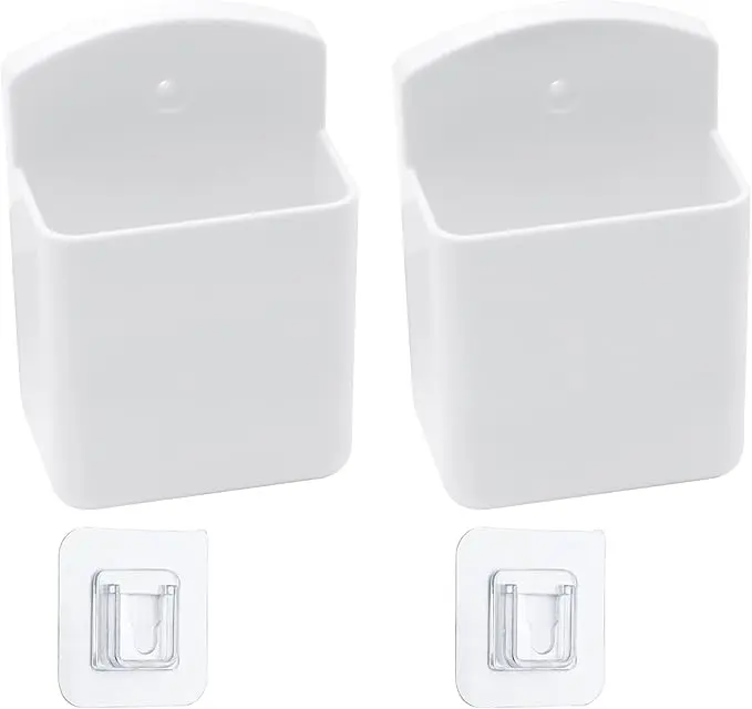 2 Pack Self Adhesive TV Air Conditioner Remote Control Holder Wall Mount Storage Box Organizer (White)