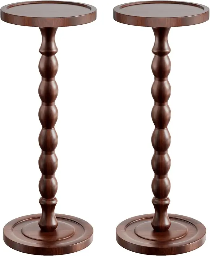 2 Pack Solid Wood Drink Table, Rubber Wood Small Round Side Table