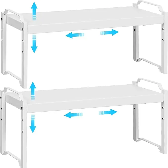 2 Pack Stackable Expandable Shelves For Kitchen Cabinet Countertop Storage, Adjustable Counter Cupboard Pantry Organizer Shelf Rack Stand, Length