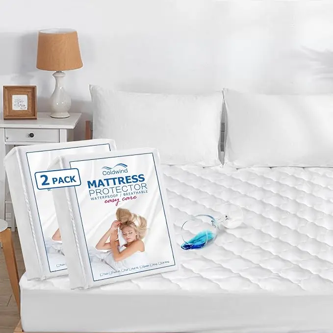 2 Pack Twin Mattress Pad Waterproof Mattress Protector, Quilted Twin Size