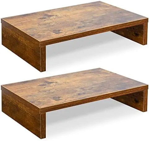 2-Pack Wood Monitor Riser, Desk Stand for 2 Monitors, Rustic Brown