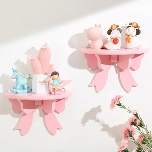 2 Pcs Bow Floating Shelves Kawaii Shelf Book Stand, Pink