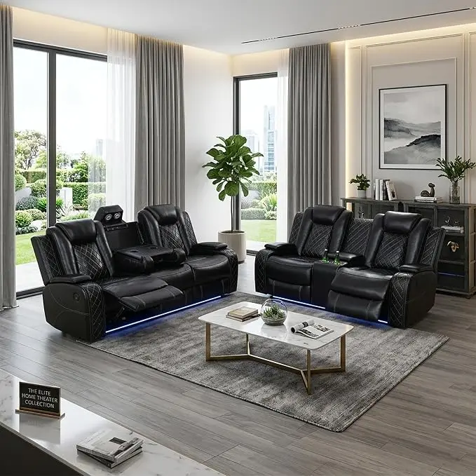 2-Piece Leather Power Recliner Sofa Set