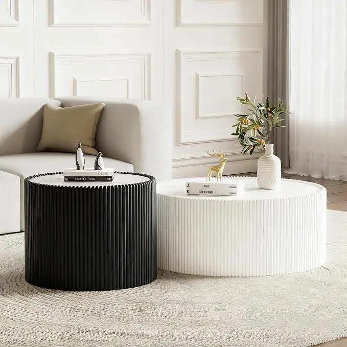 2-Piece Round Nesting Coffee Table Set, 29.52" Marble Coffee Table and End
