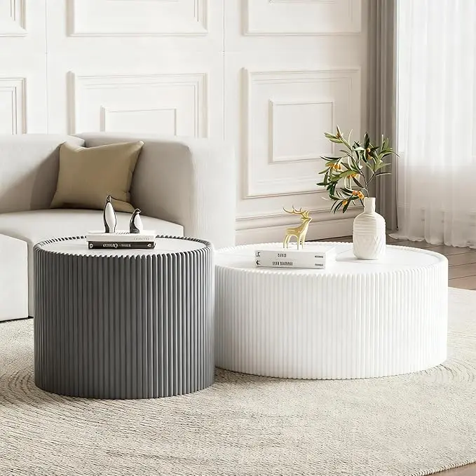 2-Piece Round Nesting Coffee Table Set, 29.52" Marble Coffee Table and End