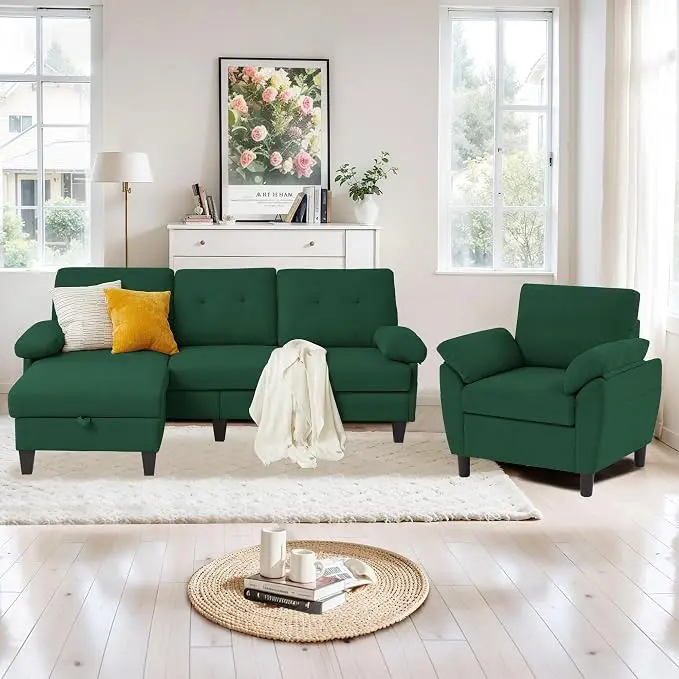 2 Piece Sectional Sofa Set, 3 Seat L Shaped Couches