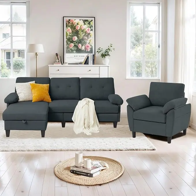 2 Piece Sectional Sofa Set, 3 Seat L Shaped Couches