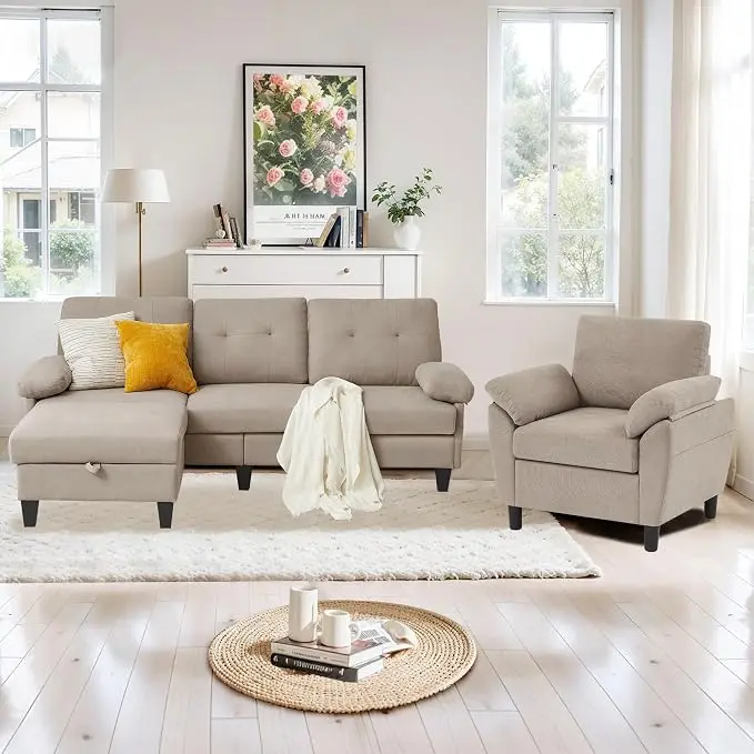 2 Piece Sectional Sofa Set, 3 Seat L Shaped Couches
