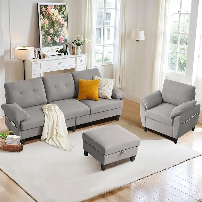 2 Piece Sectional Sofa Set, 3 Seat L Shaped Couches