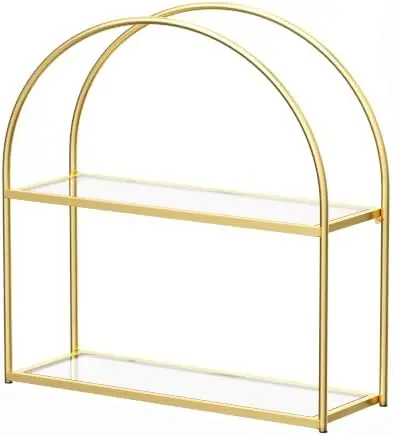 2-Tier Arched Wall Shelf with Gold Frame & Transparent Shelves