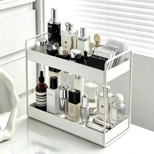 2 Tier Bathroom Counter Organizer, Vanity Storage Shelf, White
