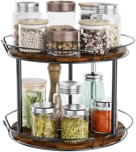 2-Tier Lazy Susan Turntable Organizer, Spinning Spice Rack for Cabinet