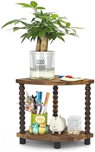 2 Tier Triangle Corner Shelf, Farmhouse Wooden Organizer