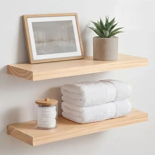 20 Inch Floating Shelves, High-End Solid Pine Wood, Set of 2