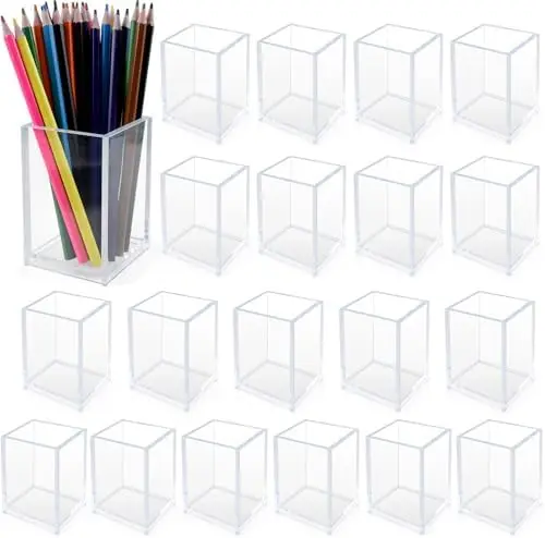 20 Pack Clear Acrylic Pen Holders, Bulk Pencil Cup Desk Organizers