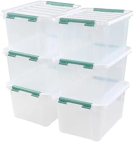 20 Quart Plastic Clear Latching Box, 6-Pack Clear Storage Box