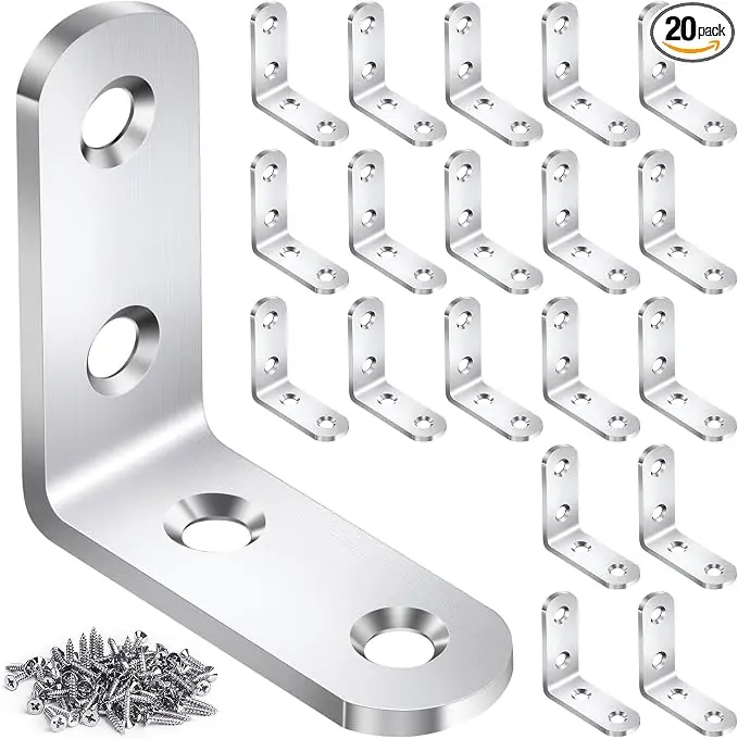 20PCS L Bracket Corner Brace Sets, Stainless Steel L Brackets