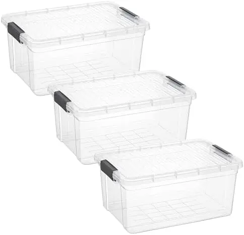 21 Quart Clear Plastic Storage Boxes with Lids, Stackable Organizer Containers, BPA-Free Storage Bins for Home, Office, School & Dorm, 3 Pack
