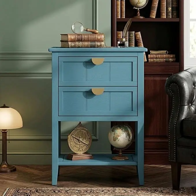 22" Blue Accent Side Cabinet, Modern Wood Sideboard