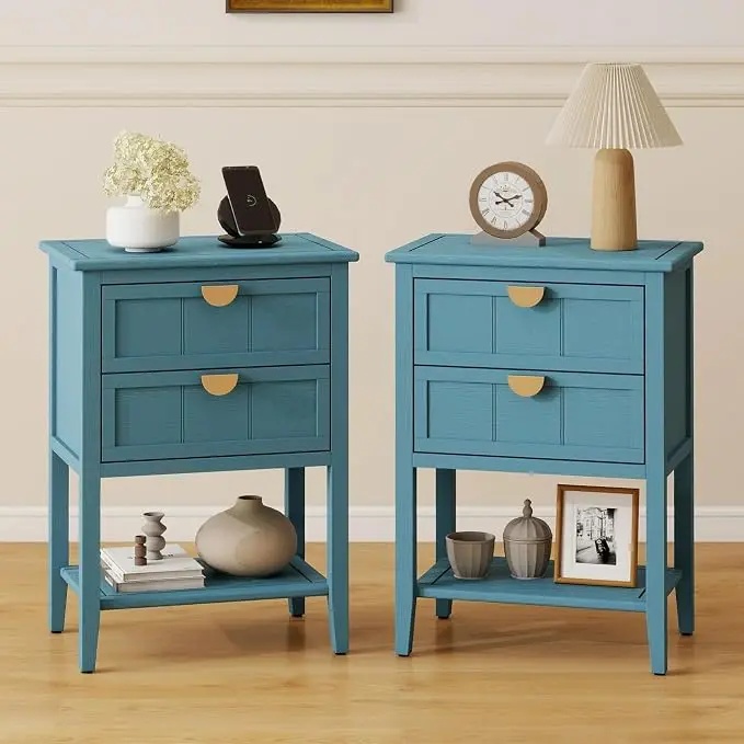 22" Blue Accent Side Cabinets, Modern Wood Sideboard
