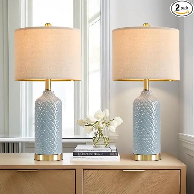24.25" Modern Ceramic Blue Table Lamps Set of 2