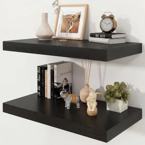 24" Black Floating Shelves 12inch Deep Wall Shelf, Set of 2