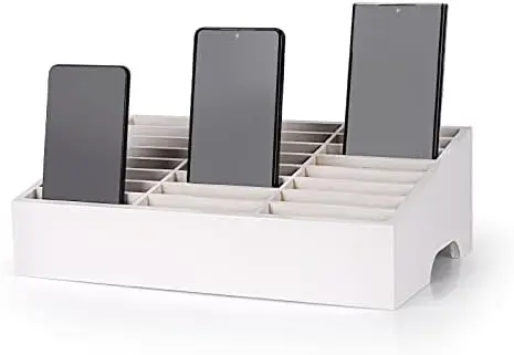 24-Grid Wooden Cell Phone Holder Desktop Organizer