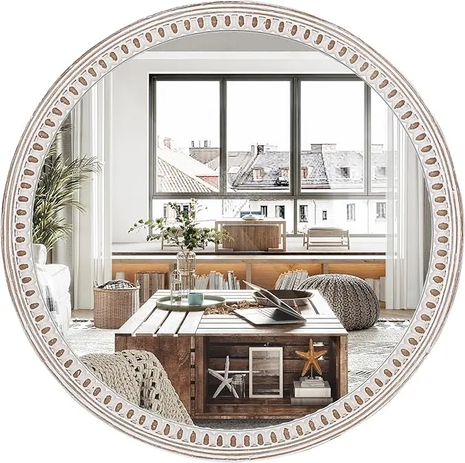 24 Inch Farmhouse Round Wood Mirror
