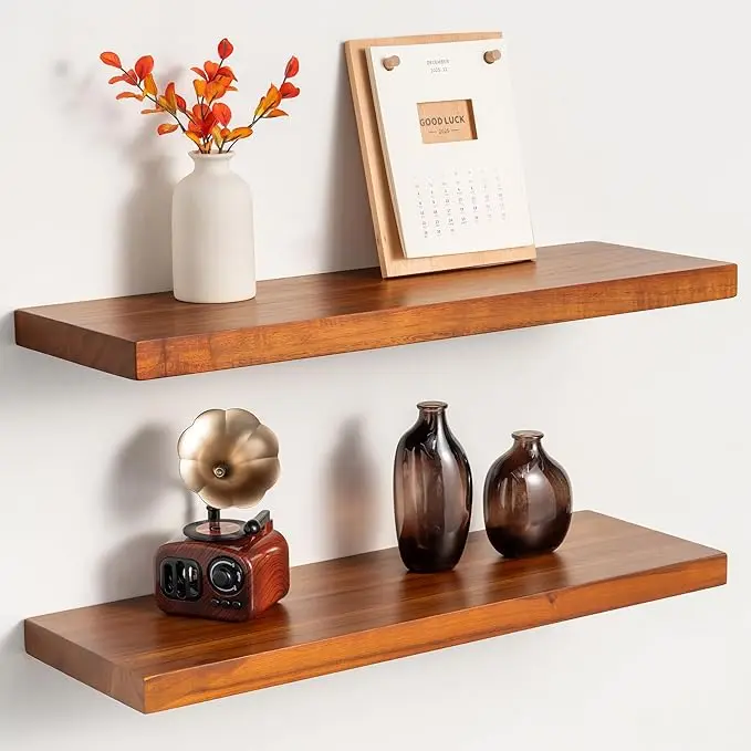24 Inch Teak Floating Shelves Set of 2