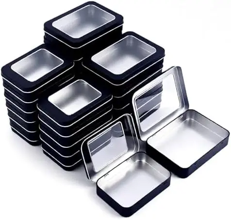 24 Pack Metal Storage Organizer Tins, Black, Mixed Sizes