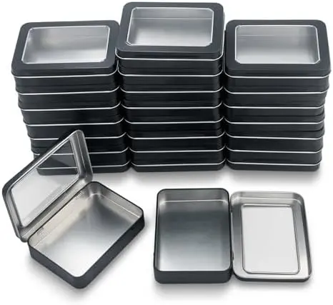 24 Pack Rectangular Metal Storage Tins, Black, 4.5 x 3.3 x 0.87 inch