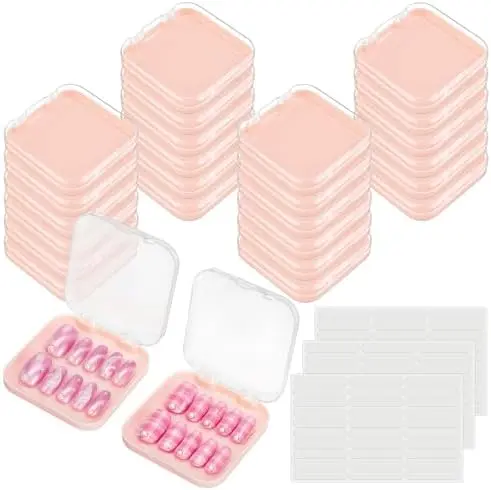 24 Pcs Press on Nail Box Packaging, Pink Acrylic Case
