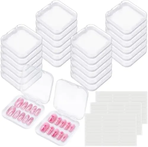 24 Pcs Press on Nail Box Packaging, White Acrylic Case