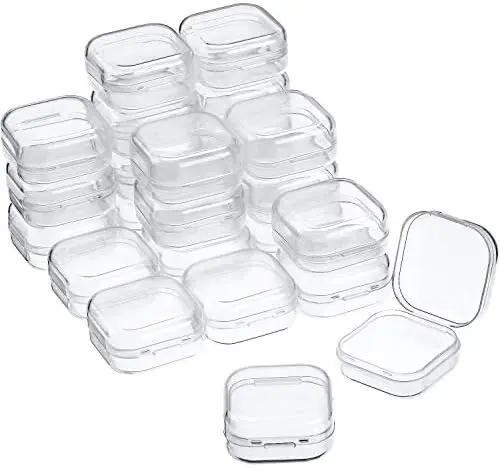 24 Pcs Small Clear Plastic Container Box, 1.4 x 1.4 x 0.7 in