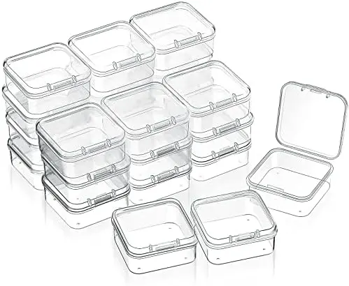 24 Pcs Small Clear Plastic Container Box, 1.7 x 1.7 x 0.8 in