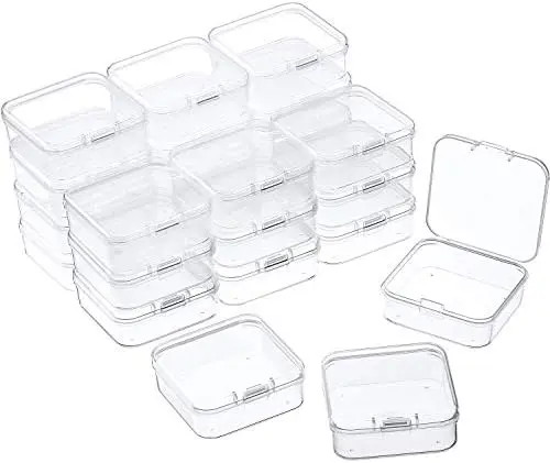 24 Pcs Small Clear Plastic Container Box, 2.1 x 2.1 x 0.8 in