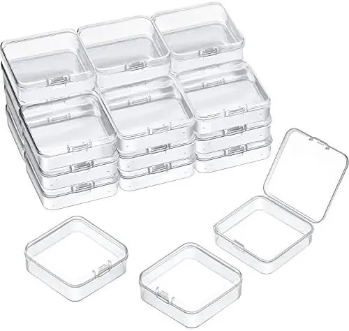 24 Pcs Small Clear Plastic Container Box, 2.5 x 2.5 x 0.8 in