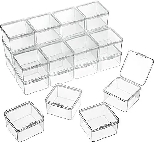 24 Pcs Small Clear Plastic Container Box, 2.5 x 2.5 x 1.6 in