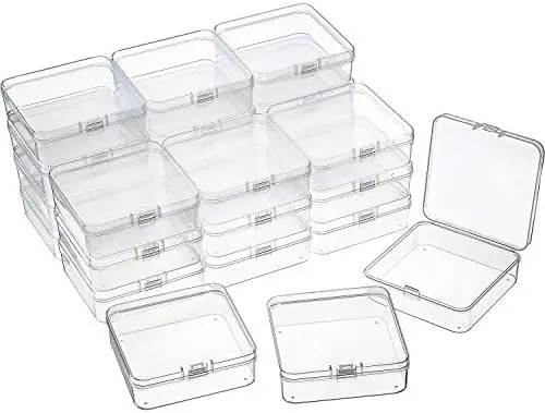 24 Pcs Small Clear Plastic Container Box, 2.9 x 2.9 x 1 in