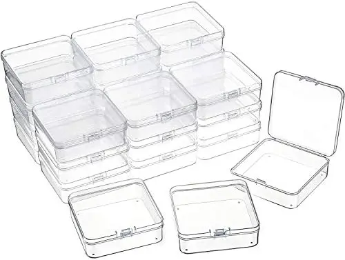 24 Pcs Small Clear Plastic Container Box, 3.3 x 3.3 x 1.2 in