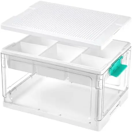 24 QT Clear Plastic Storage Box with Building Baseplate Lid,1 Pack