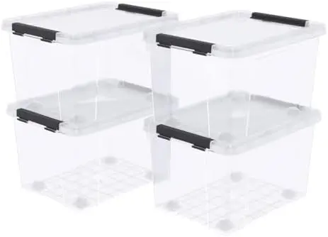 24 Quart Plastic Clear Storage Box with Wheel, 4-Pack Bin with Lid